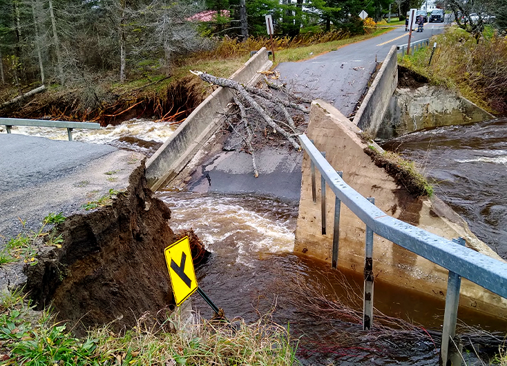 The Gray-Wilmurt Road bridge, washed away in a storm