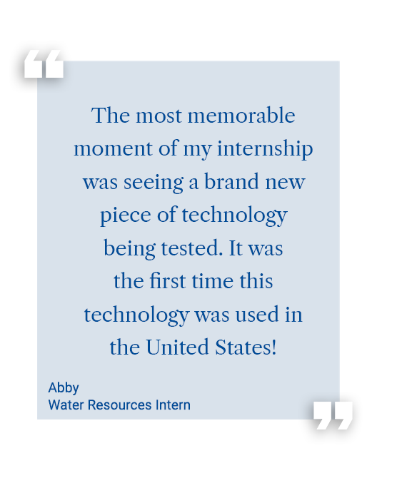 Inside a light blue box is a quote from Abby, a Water Resources intern, which reads: 